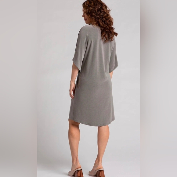 Sympli Women's Size 6 Slouchy V Neck Dress With Belt Gray 38" Long - Picture 5 of 10